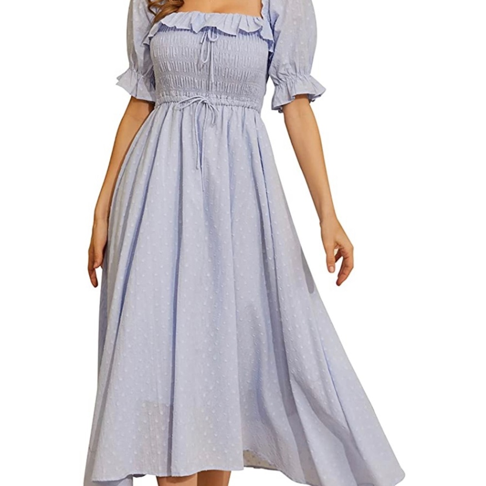 R.YIposha Women Square Neck Ruffled Half Sleeve Backless Flowy Maxi Dress M 8 10